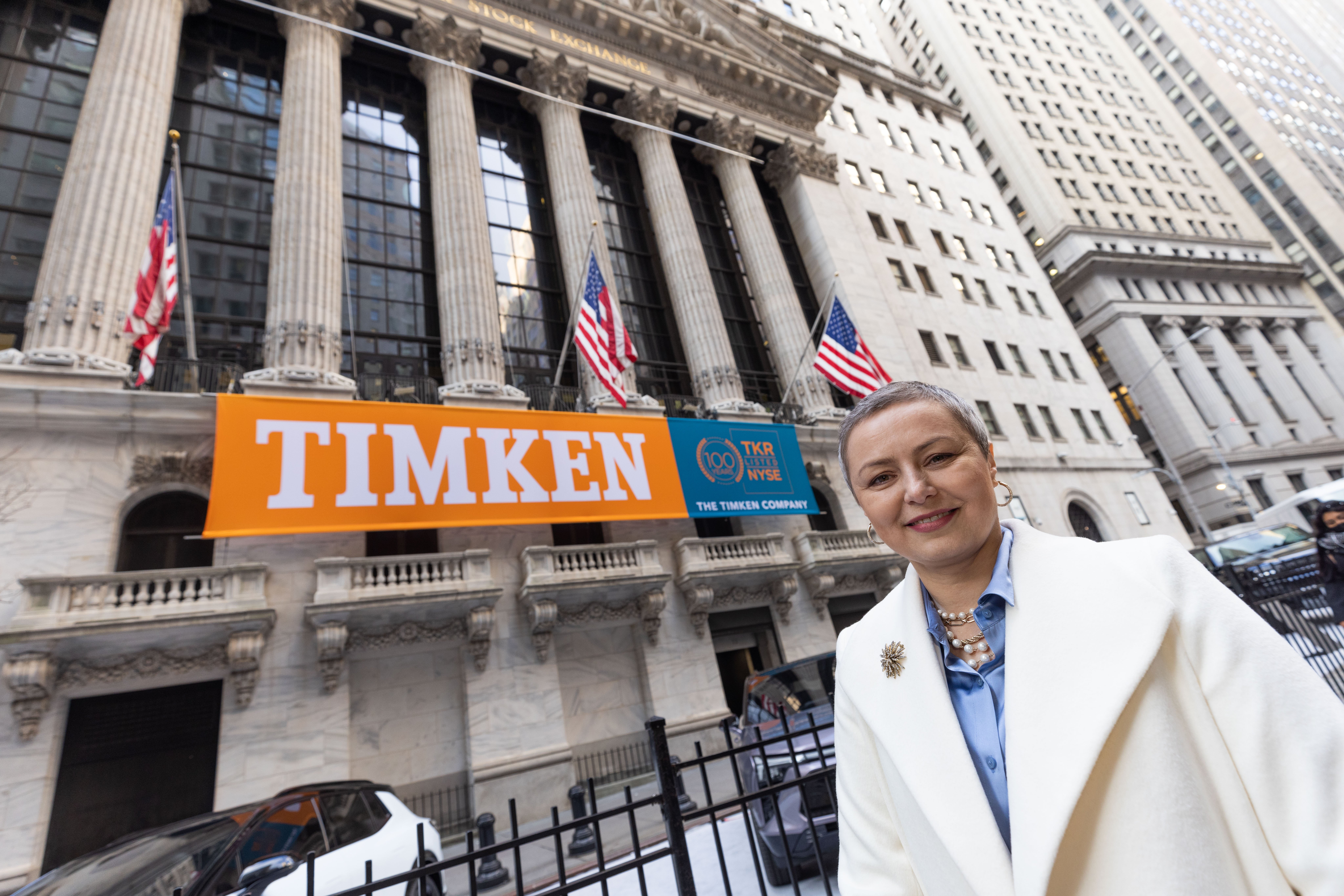 Natasha Pollock, Vice President and Chief Human Resources Officer at The Timken Company, in front of Timken's office building